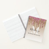 Girly Gold Pink Glitter Monogram Name Notitieboek (Binnen)