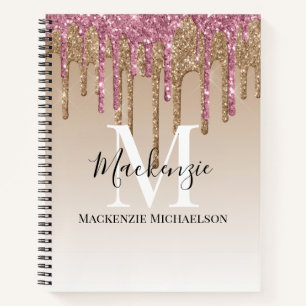 Girly Gold Pink Glitter Monogram Name Notitieboek