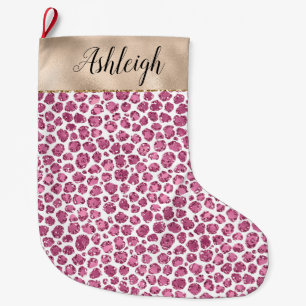Girly Gold Pink Glitz Leopard Print Grote Kerstsok