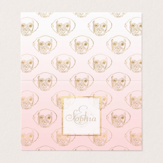 Girly Gold Puppy Dog White roze gradiëntpatroon Visitekaartjes (Buitenkant ongevouwen)