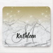 Girly Gold Sparkles Grey Marble Monogram Muismat (Voorkant)