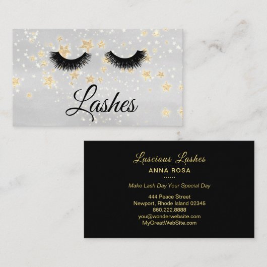 ** Girly Gold Stars Lashes Extensions Glitter Visitekaartje (Voorkant / Achterkant)