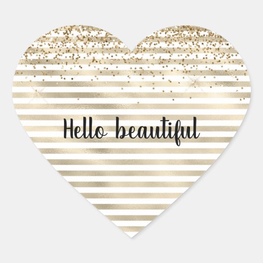 Girly Gold Stripes Glitter Hart Sticker (Voorkant)