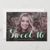 Girly goud glitter chic mint 4 foto zoet 16 kaart (Voorkant)