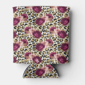 Girly Goud Roze Bloemen Luipaard Print Blikjeskoeler (Voorkant)