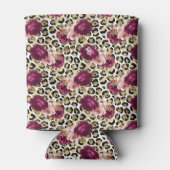 Girly Goud Roze Bloemen Luipaard Print Blikjeskoeler (Achterkant)