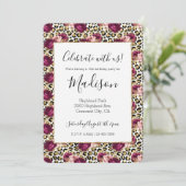 Girly Goud Roze Bloemen Luipaard Print Kaart (Staand voorkant)