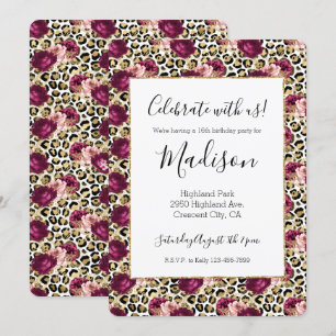 Girly Goud Roze Bloemen Luipaard Print Kaart