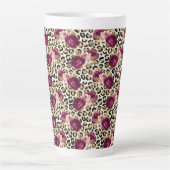 Girly Goud Roze Bloemen Luipaard Print Latte Mok (Voorkant)