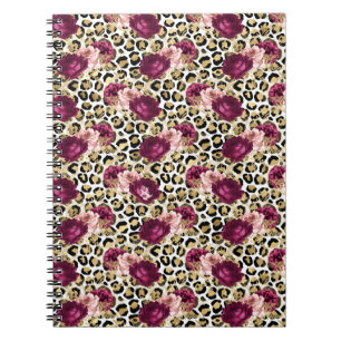 Girly Goud Roze Bloemen Luipaard Print Notitieboek