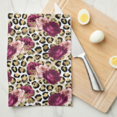 Girly Goud Roze Bloemen Luipaard Print Theedoek (Quarter Fold)
