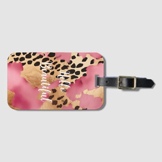 Girly Goud Roze Leopard Bagagelabel (Voorkant (horizontaal))