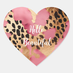Girly Goud Roze Leopard Hart Sticker