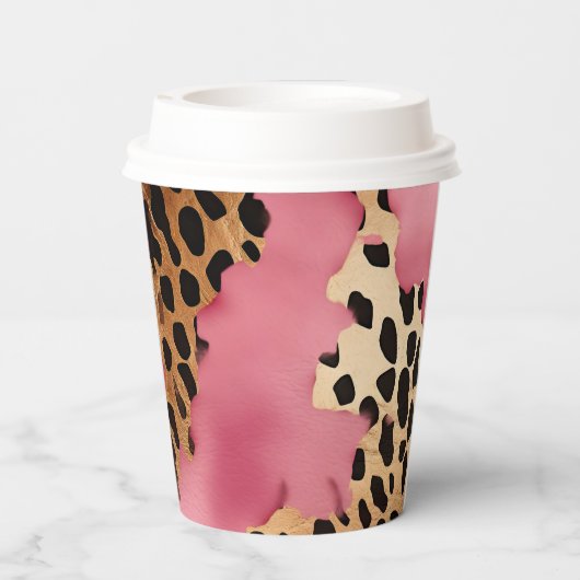 Girly Goud Roze Leopard Papieren Bekers (Achterkant)