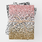 Girly Goud Roze Zwart Wit Luipaard Print Glitter Inpakpapier Vel (In situ)