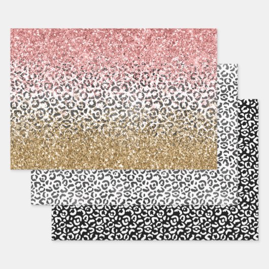 Girly Goud Roze Zwart Wit Luipaard Print Glitter Inpakpapier Vel (Set)