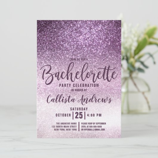 Girly Grape Paarse Triple Glitter Bachelorette Kaart (Staand voorkant)