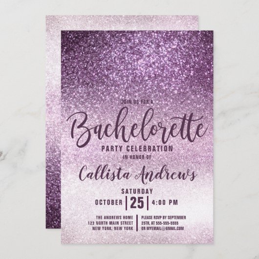 Girly Grape Paarse Triple Glitter Bachelorette Kaart (Voorkant / Achterkant)