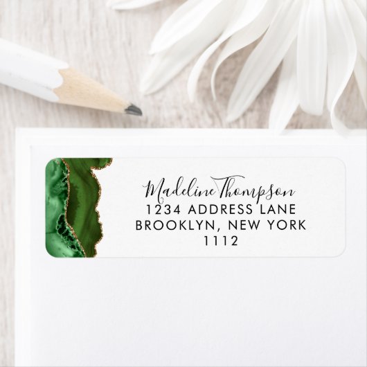 Girly Green Agate Geode Script Typografie Adres Etiket (Insitu)