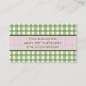 Girly Green Gingham Monogram Country Pink Ribbon Visitekaartje (Achterkant)