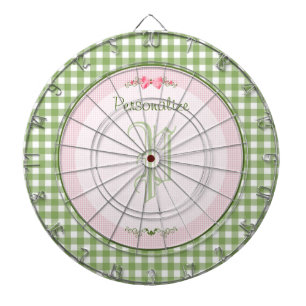 Girly Green Gingham Monogram met naam Dartbord