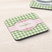 Girly Green Gingham Monogram met naam Onderzetter (Linkerzijde)