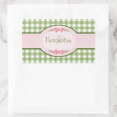 Girly Green Gingham Monogram met naam Rechthoekige Sticker (Tas)