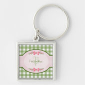 Girly Green Gingham Monogram met naam Sleutelhanger (Voorkant)
