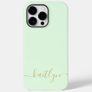 Girly Green Monogram Modern Script Persoonlijk Case-Mate iPhone 14 Pro Max Hoesje