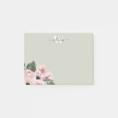 Girly Green Pink Monogram Floral Post-It Notes (Voorkant)