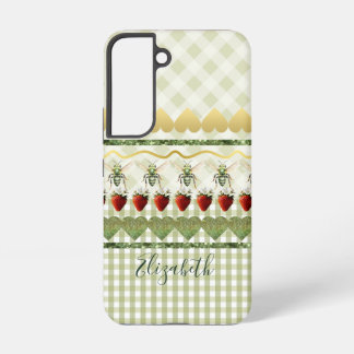 Girly Green Plaid and Checks Bees Hearts Name Samsung Galaxy Hoesje