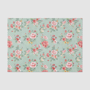 Girly Green Polka Dot  Floral Pattern Tissuepapier