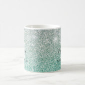 Girly Green Silver Ombre Glitter Monogram Naam Koffiemok (Center)