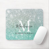 Girly Green Silver Ombre Glitter Monogram Naam Muismat (Met muis)