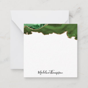 Girly Green Velvet Agate Geode Script Square 2 Notitiekaartje