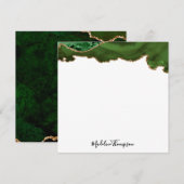 Girly Green Velvet Agate Geode Script Square Notitiekaartje (Voorkant / Achterkant)