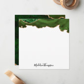 Girly Green Velvet Agate Geode Script Square Notitiekaartje (Voorkant / Achterkant in situ)