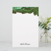 Girly Green Velvet Agate Geode Script Typografie Briefpapier (Staand voorkant)