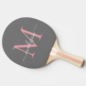 Girly Grey Blush Pink Monogram Vrouwelijk Script Tafeltennisbatje (Zijkant)