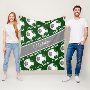 girly groen grijs Ik hou van voetbal tekst patroon Fleece Deken