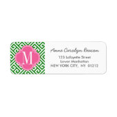 Girly Groen & Roze Grieks Sleutelpatroon Aangepast Etiket (Voorkant)