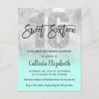 Girly Grunge Silver Mint Glitter Folie Sweet 16