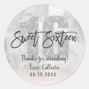 Girly Grunge Silver Pink Glitter Folie Sweet 16 Cl Ronde Sticker