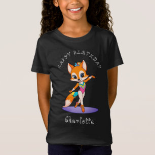 Girly Gymnastic Fox Meisjes Verjaardag Zwart T-shirt