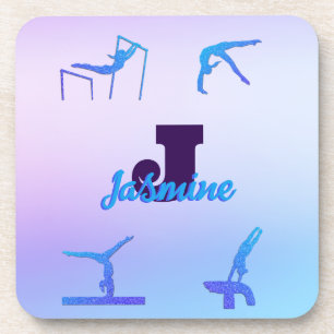Girly Gymnastiek Blauw Paarse Monogram Gepersonali Bier Onderzetter