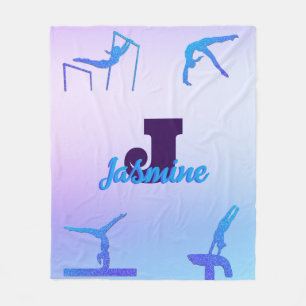 Girly Gymnastiek Blauw Paarse Monogram Gepersonali Fleece Deken