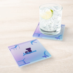 Girly Gymnastiek Blauw Paarse Monogram Gepersonali Glazen Onderzetter