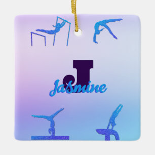 Girly Gymnastiek Blauw Paarse Monogram Gepersonali Keramisch Ornament