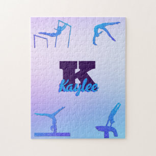 Girly Gymnastiek Blauw Paarse Monogram Gepersonali Legpuzzel