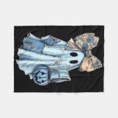 Girly Halloween Blue Denim Ghost Preppy Ghost Bow Fleece Deken (Voorkant (Horizontaal))